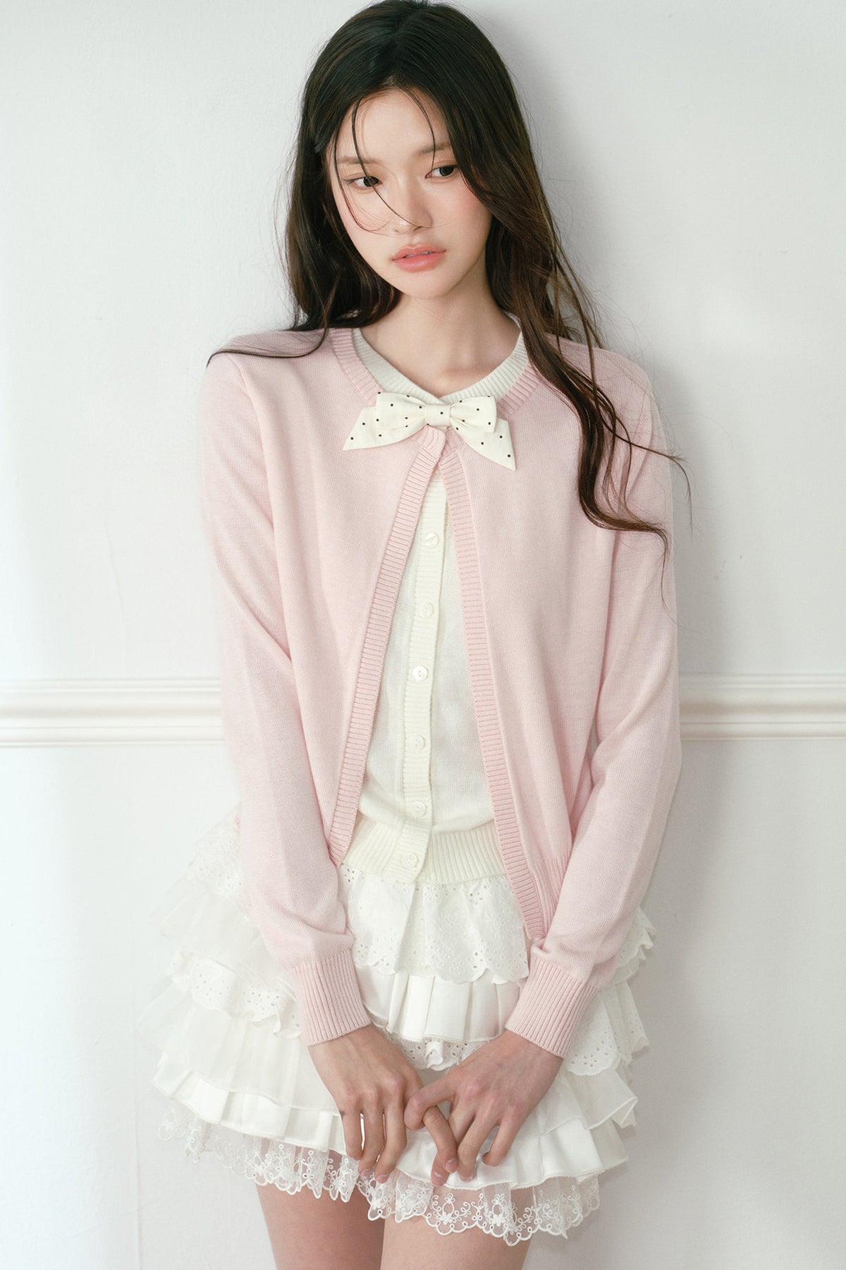 Polka Dot Bow Knit Cardigan