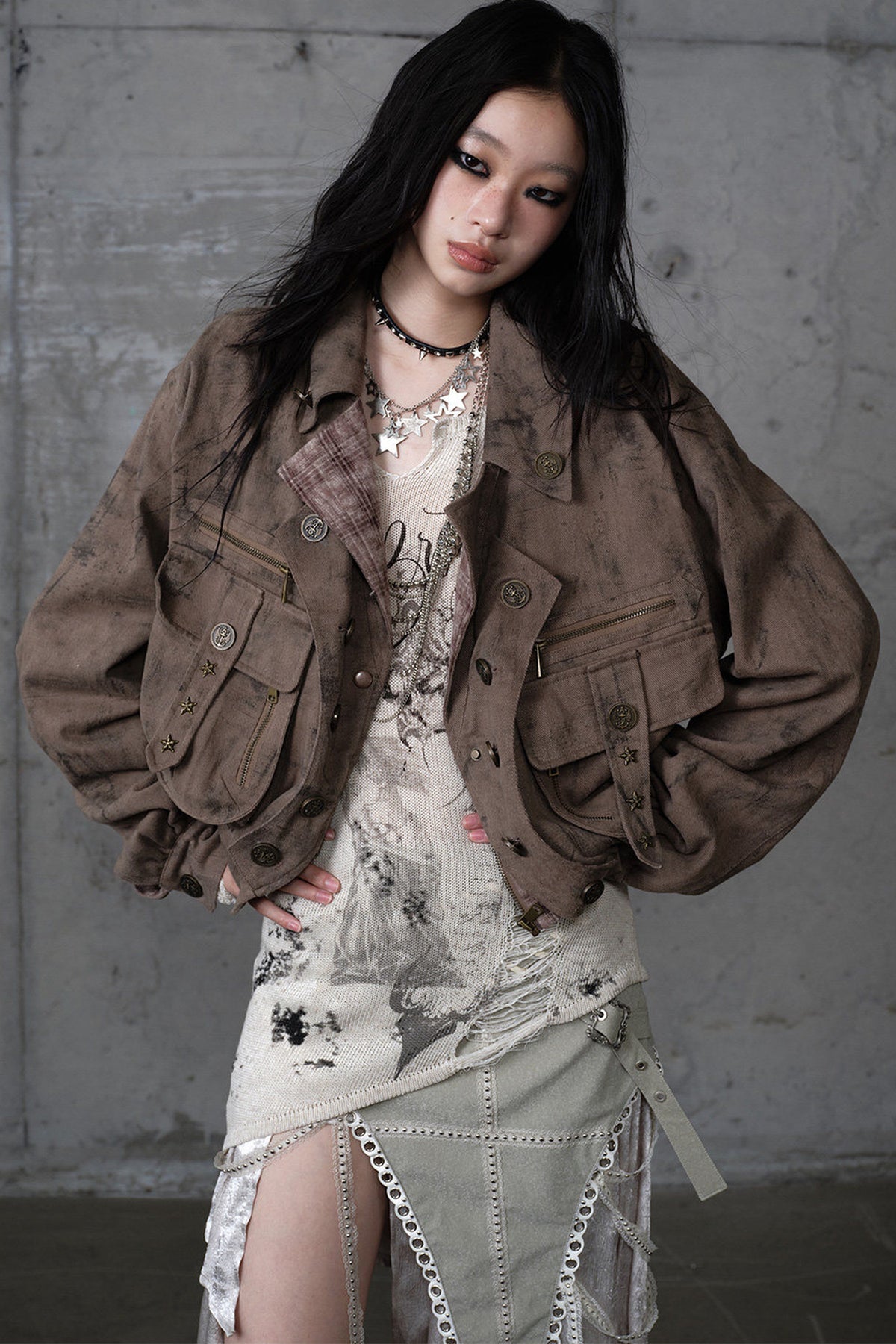 Loose Distressed Plaid Patchwork Jacket