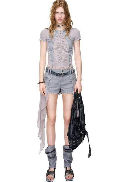 Pleated Rivet Patchwork Top