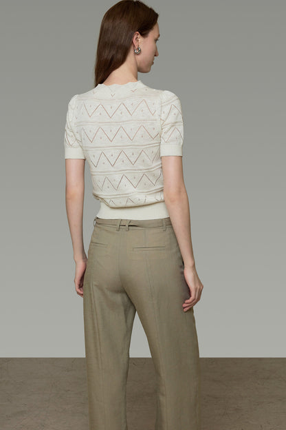 Diamond Hollow Short Sleeve Blouse