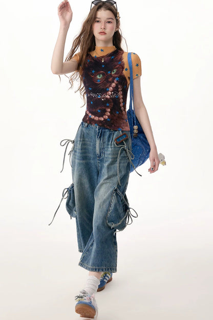 Cargo-Jeans mit weitem Bein