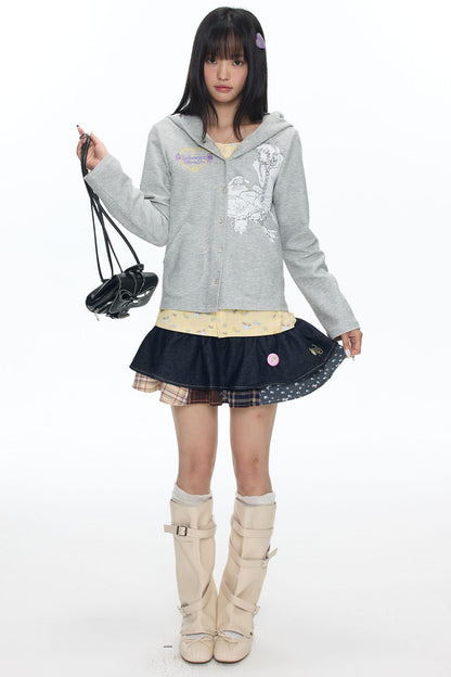 Frog Layered-Look Hooded Cardigan