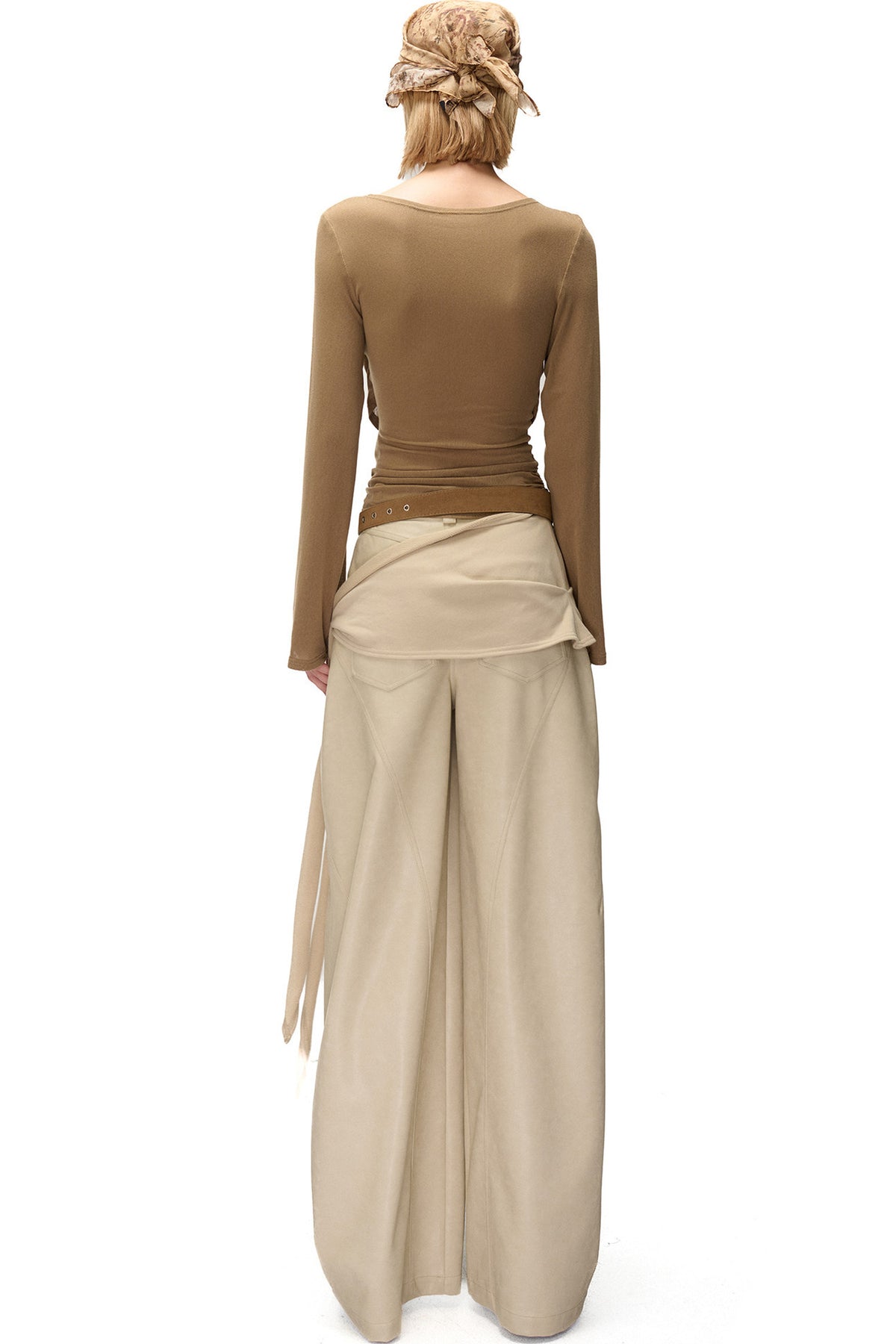 Printed Drape Neck Long-Sleeve T-Shirt