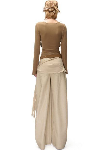Printed Drape Neck Long-Sleeve T-Shirt