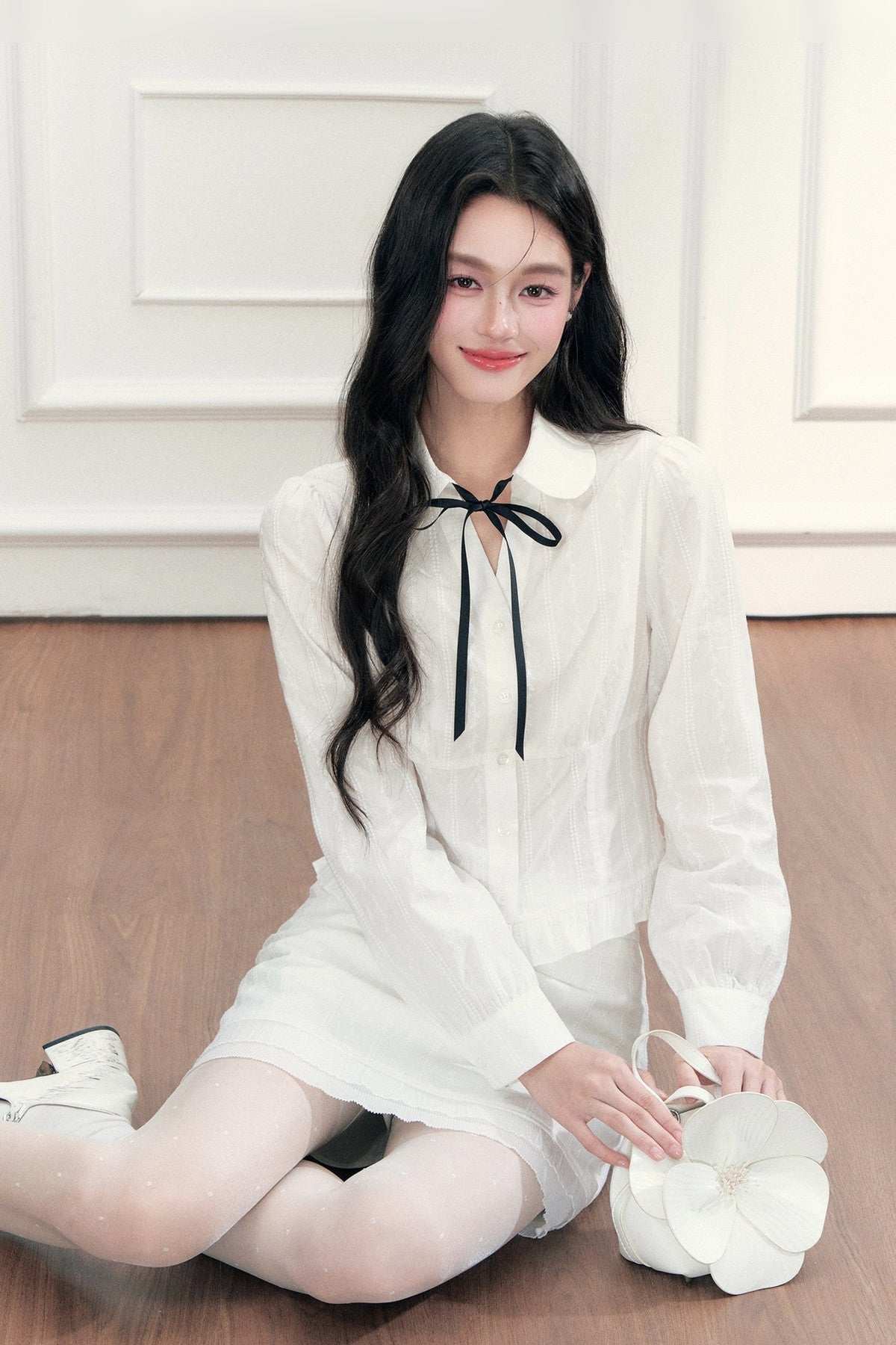 Long Sleeve Jacquard Shirt Skirt Set-Up