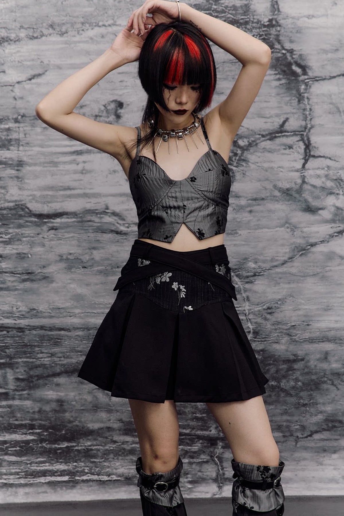 New Chinese-Style Punk Jacquard Pleated Skirt