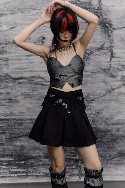 New Chinese-Style Punk Jacquard Pleated Skirt