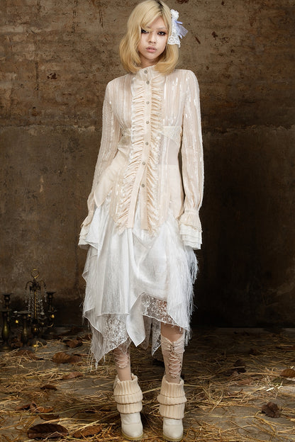 Lace Sequin Ruffle Gothic Shirt