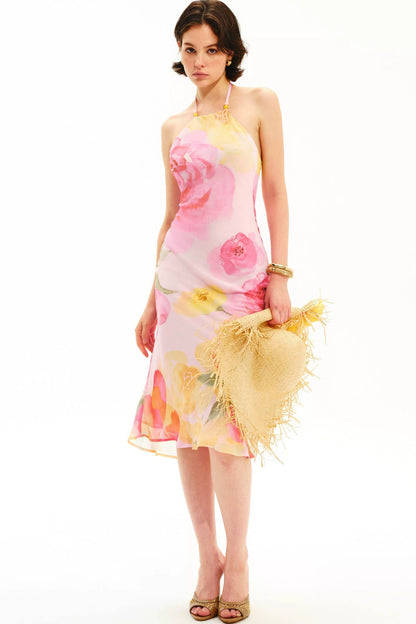 Watercolor Floral Halter Maxi Dress