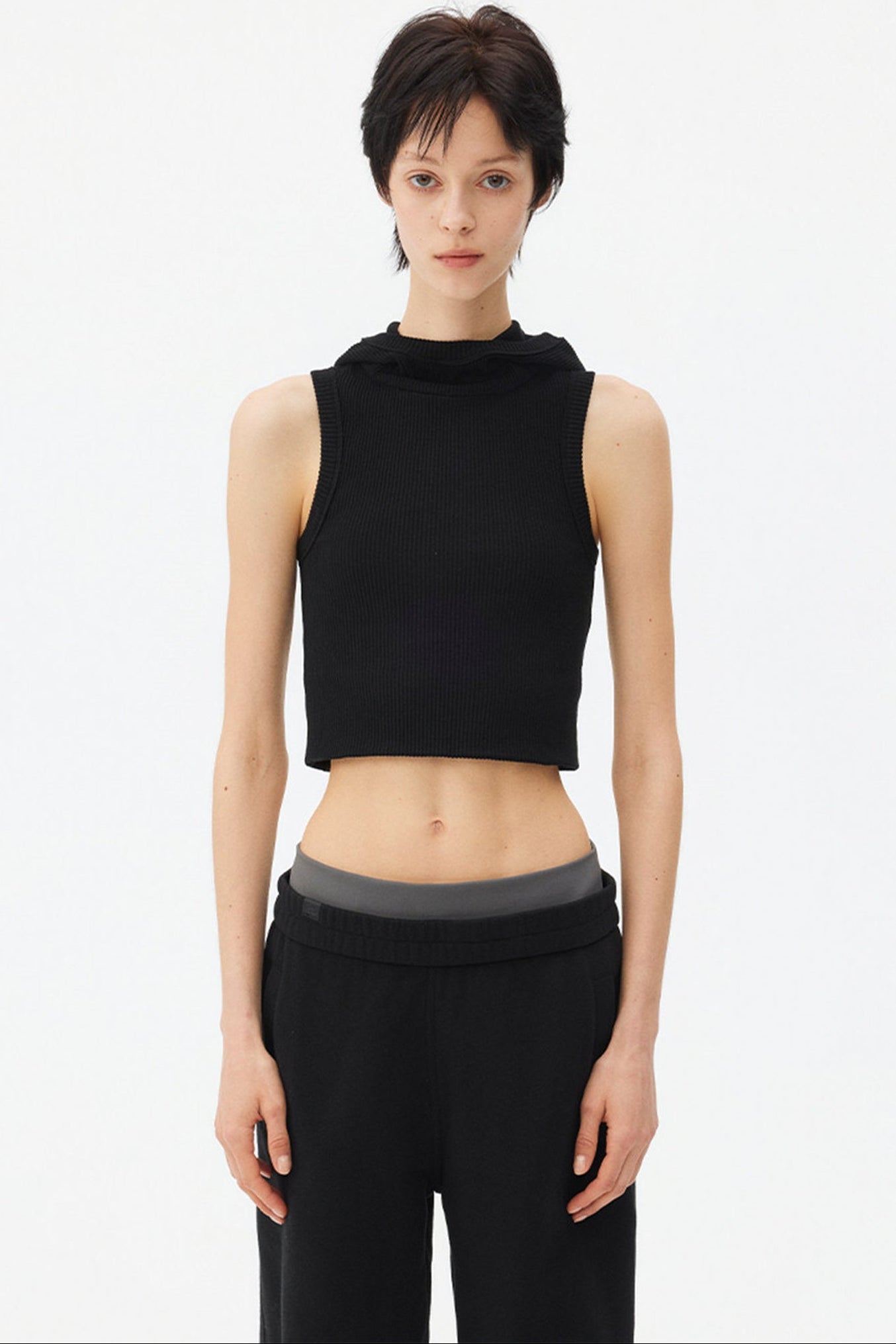 High-Neck Hooded Vest