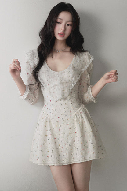 Floral Jacquard U-Neck Dress