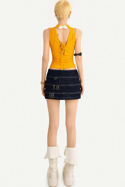 Yellow Sleeveless Lace-Up Graphic Tank Top