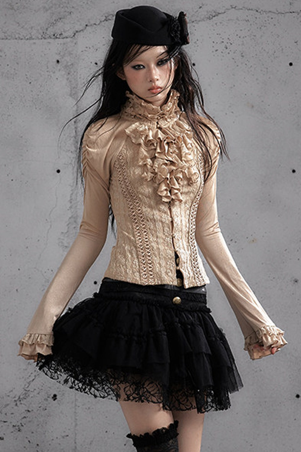 Lace Patchwork Pleated Multi-Layered Puffy Skirt