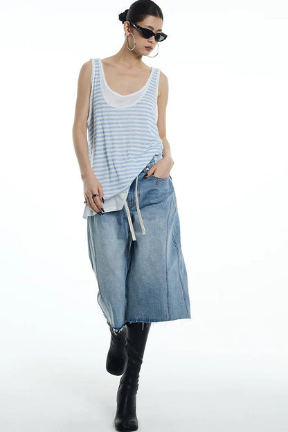 Nautical Striped Lyocell U-Neck Vest