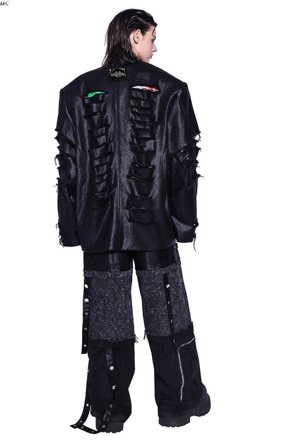 Stacked Patchwork Studded Belt Jeans