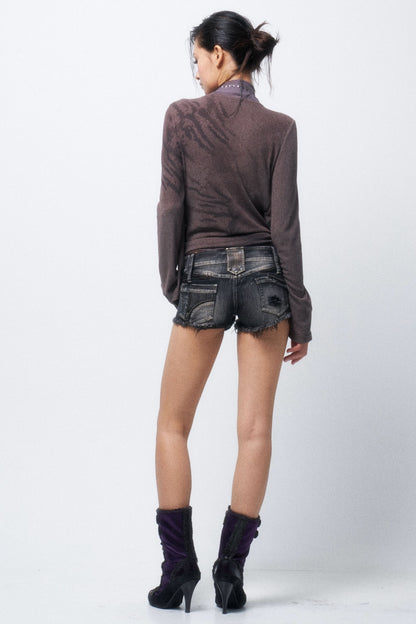 Layered-Look Knit Chiffon Cardigan