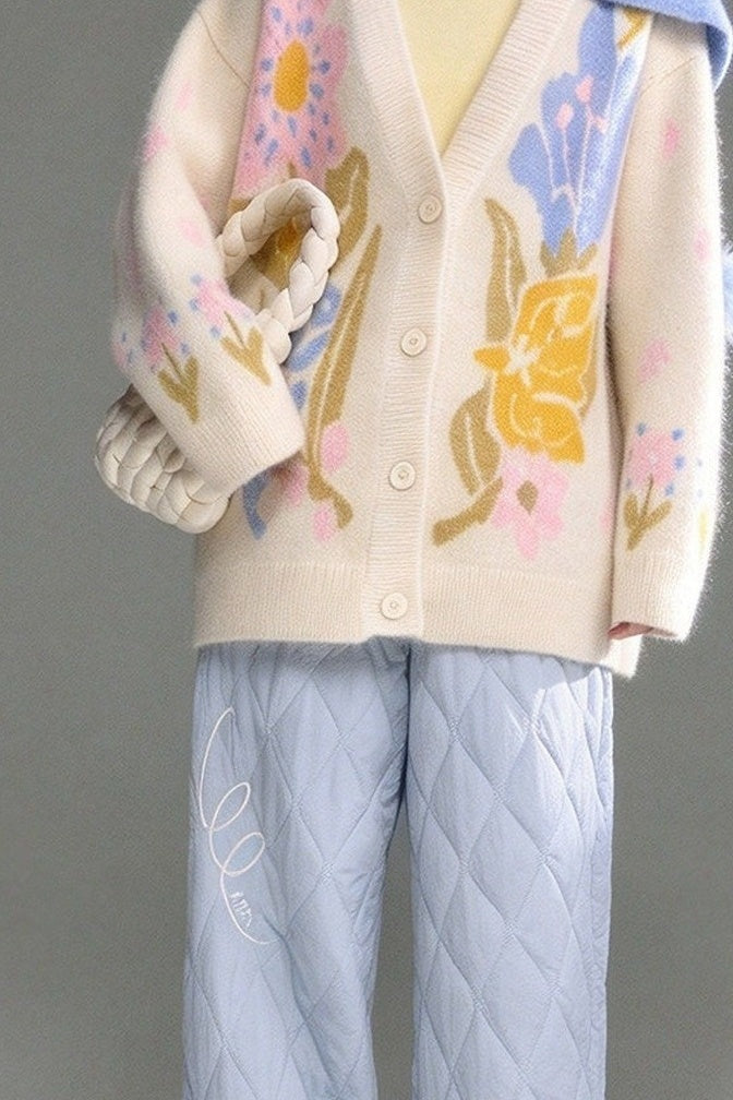 Star Embroidery Quilted Wide-Leg Pants