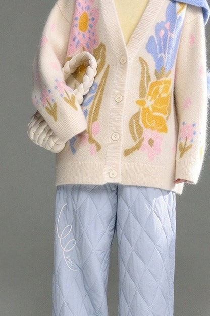 Star Embroidery Quilted Wide-Leg Pants