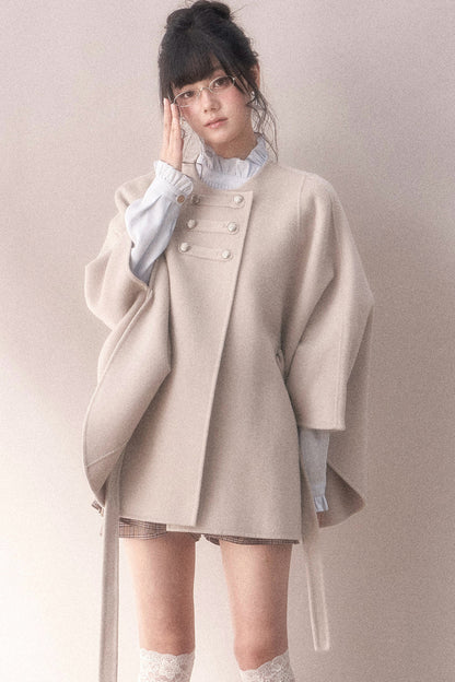 Double-Sided Wool Metal Button Cape Coat Set