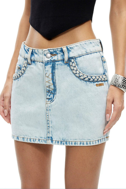 Braided Denim Sheath Skirt