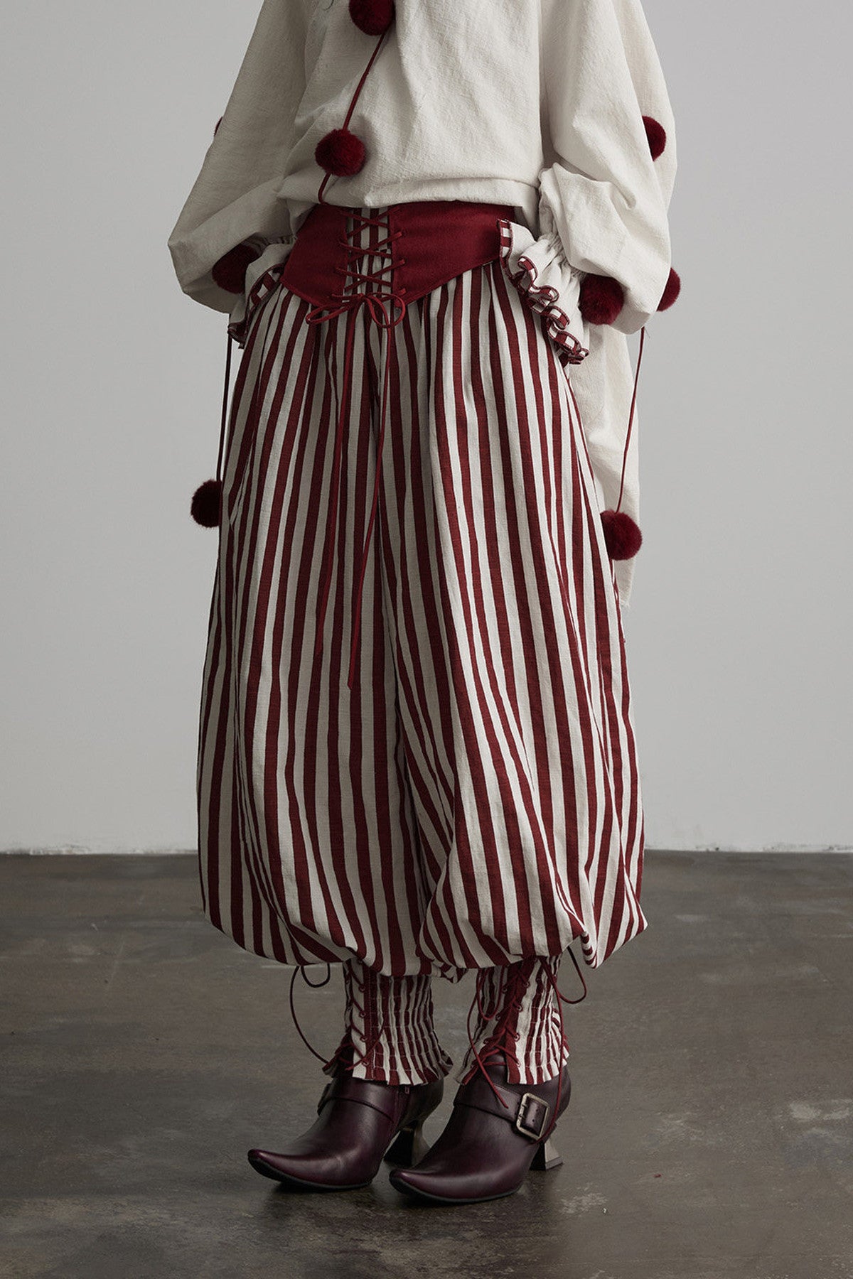 Red White Striped Lace-Up Lantern Pants