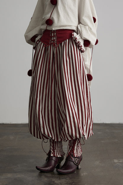 Red White Striped Lace-Up Lantern Pants