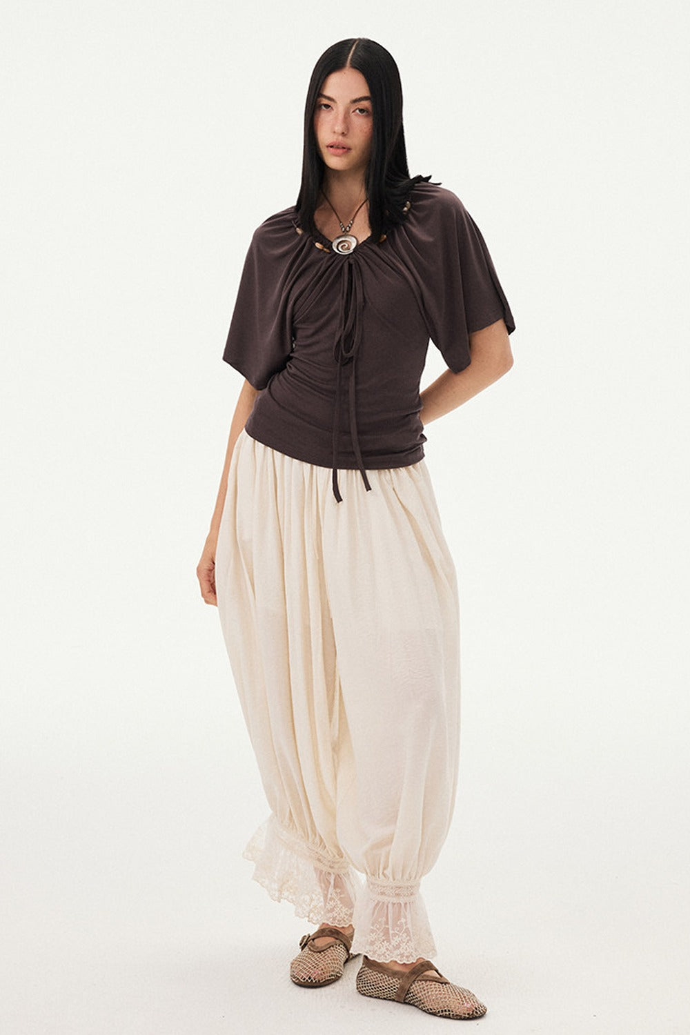 Beaded V Neck Batwing Blouse