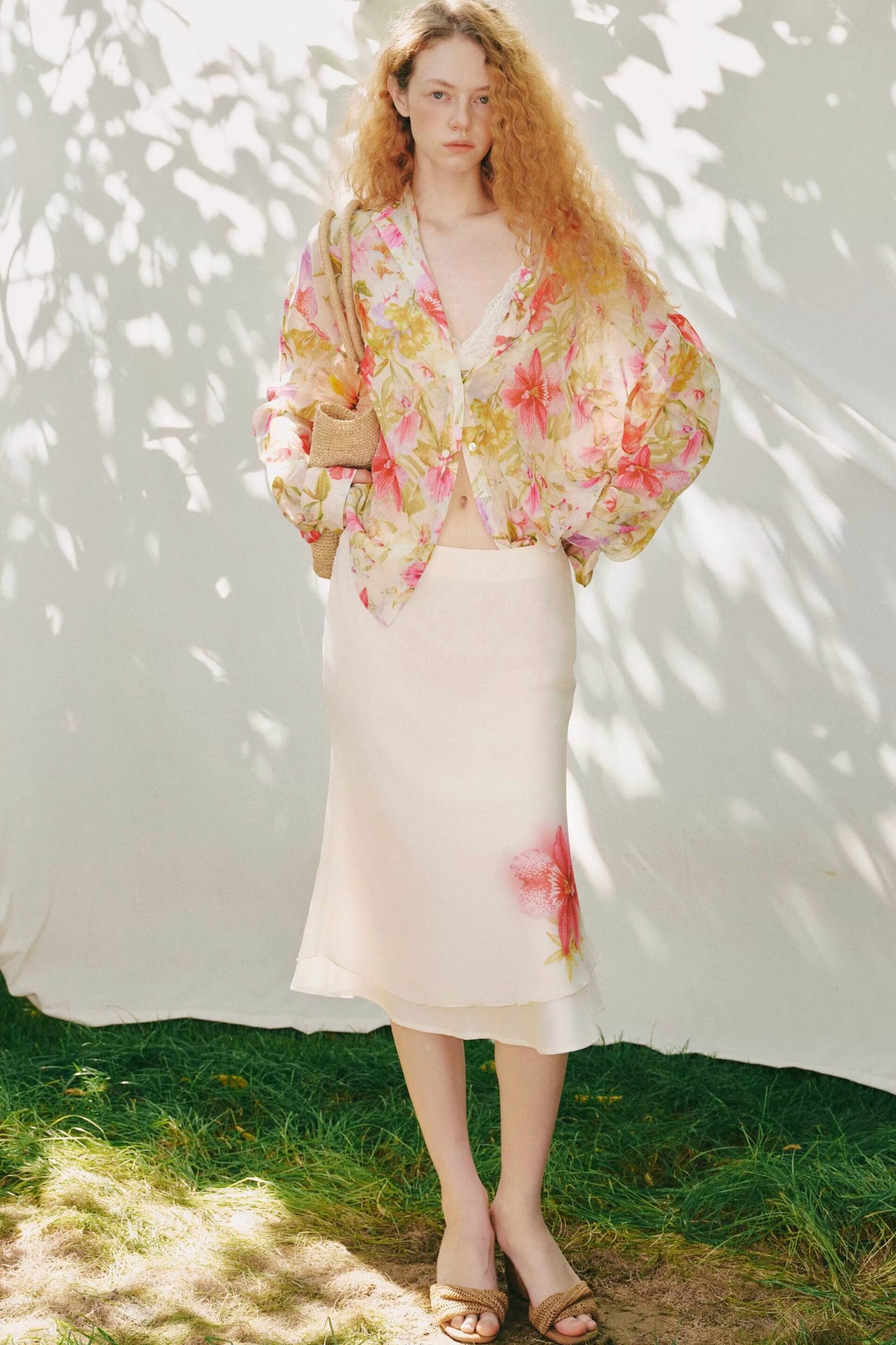 Floral Rayon Shirt And Fishtail Skirt Set-Up