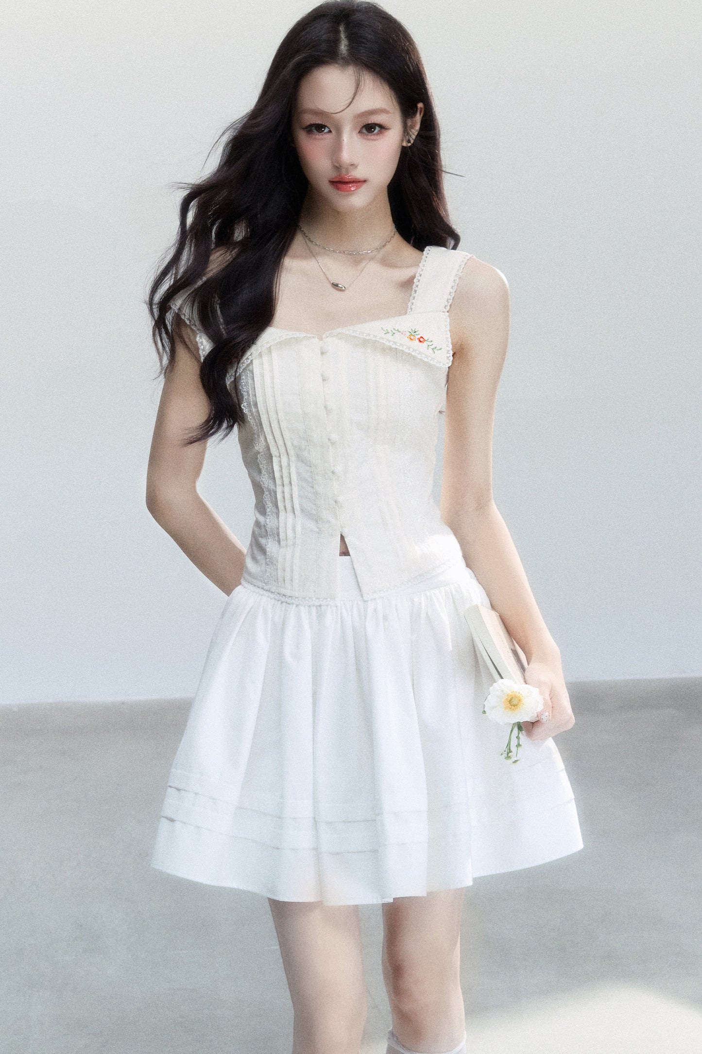 French Embroidered Square Neck Top