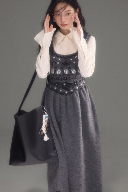 Tulip Bird Fair Isle Jacquard Knit Dress