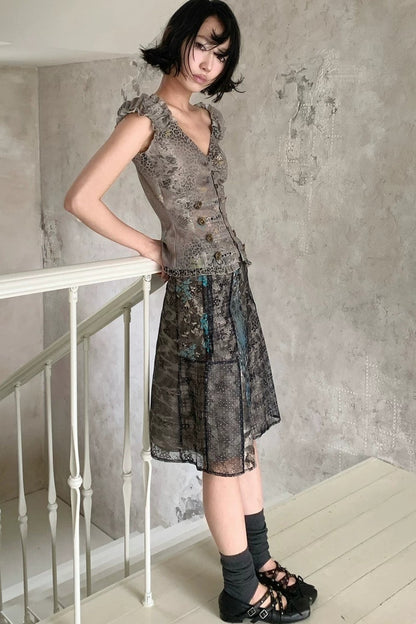Asymmetrical Plaid Leopard Floral Midi Skirt