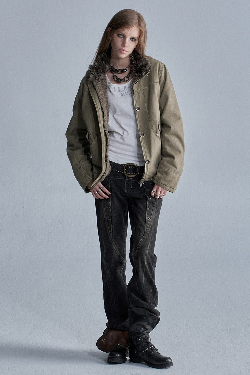 Reversible Seamed Metal Button Jacket