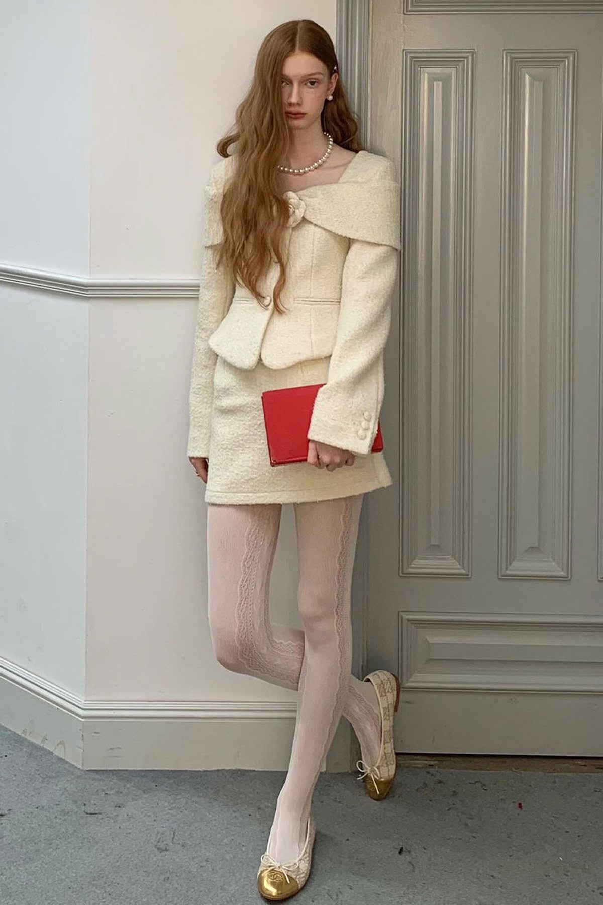 Woven Tweed Jacket and Fishtail Skirt Set-Up