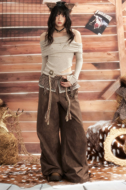 Plaid Tie-Waist Wide Leg Pants