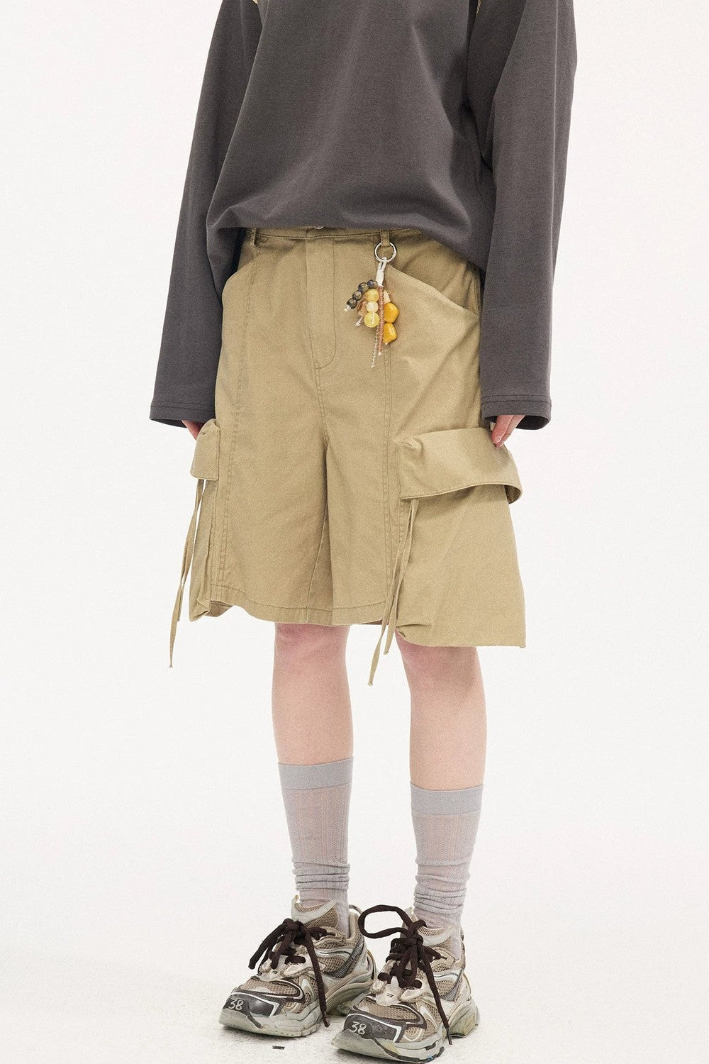 Khaki Washed Multi-Pocket Shorts