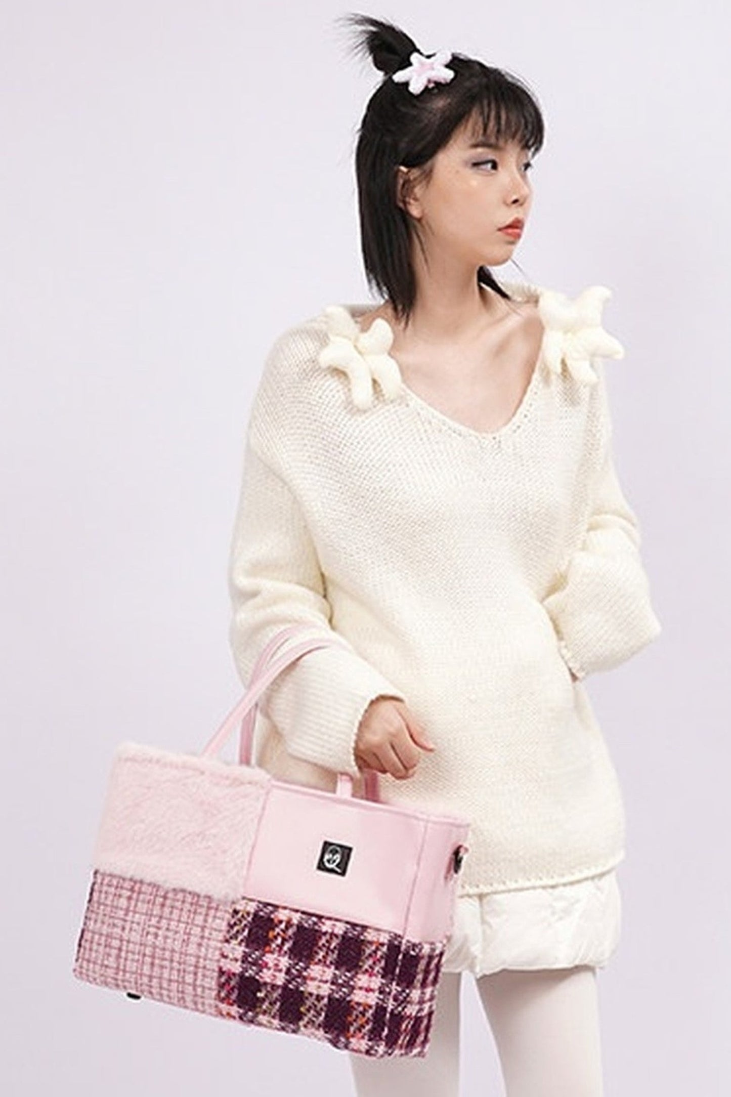 Furry Color-Block Tote Bag