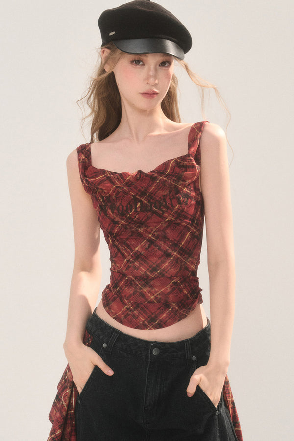 Plaid Chest Pad Camisole