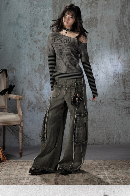 Striped Asymmetrical Off-Shoulder Blouse