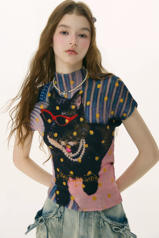 Polka Dot Pleated T-Shirt