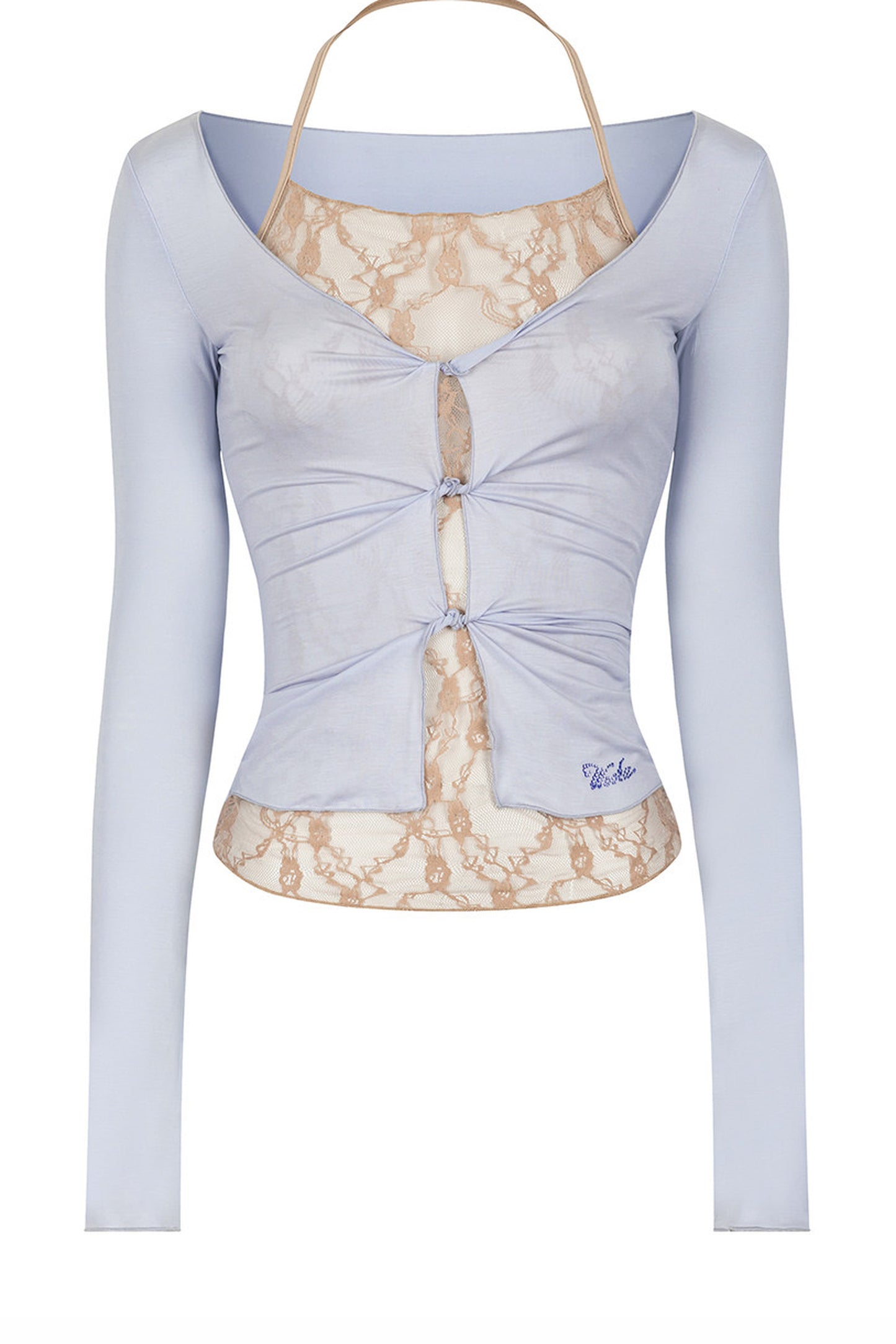 Sheer Lace Spliced Long Sleeve T-Shirt