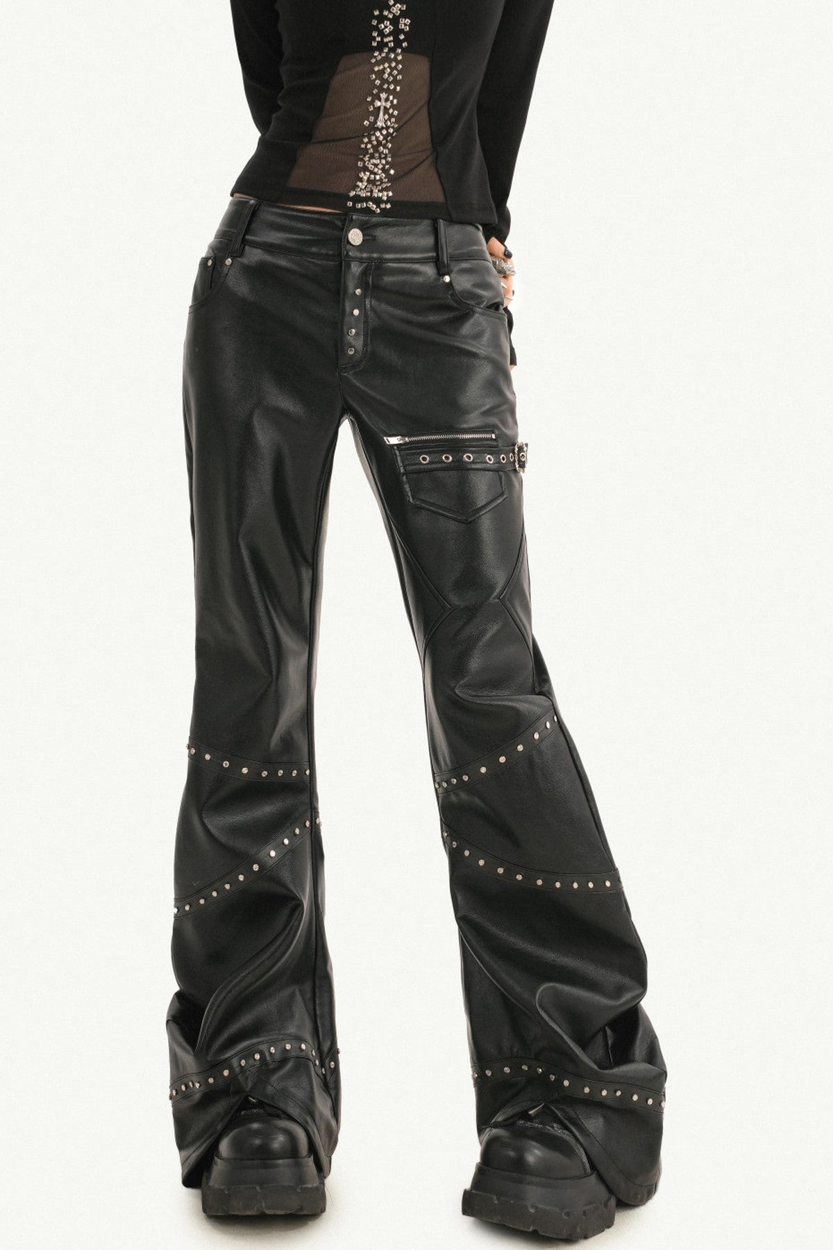 Studded Micro Flared Knife Leg Pants