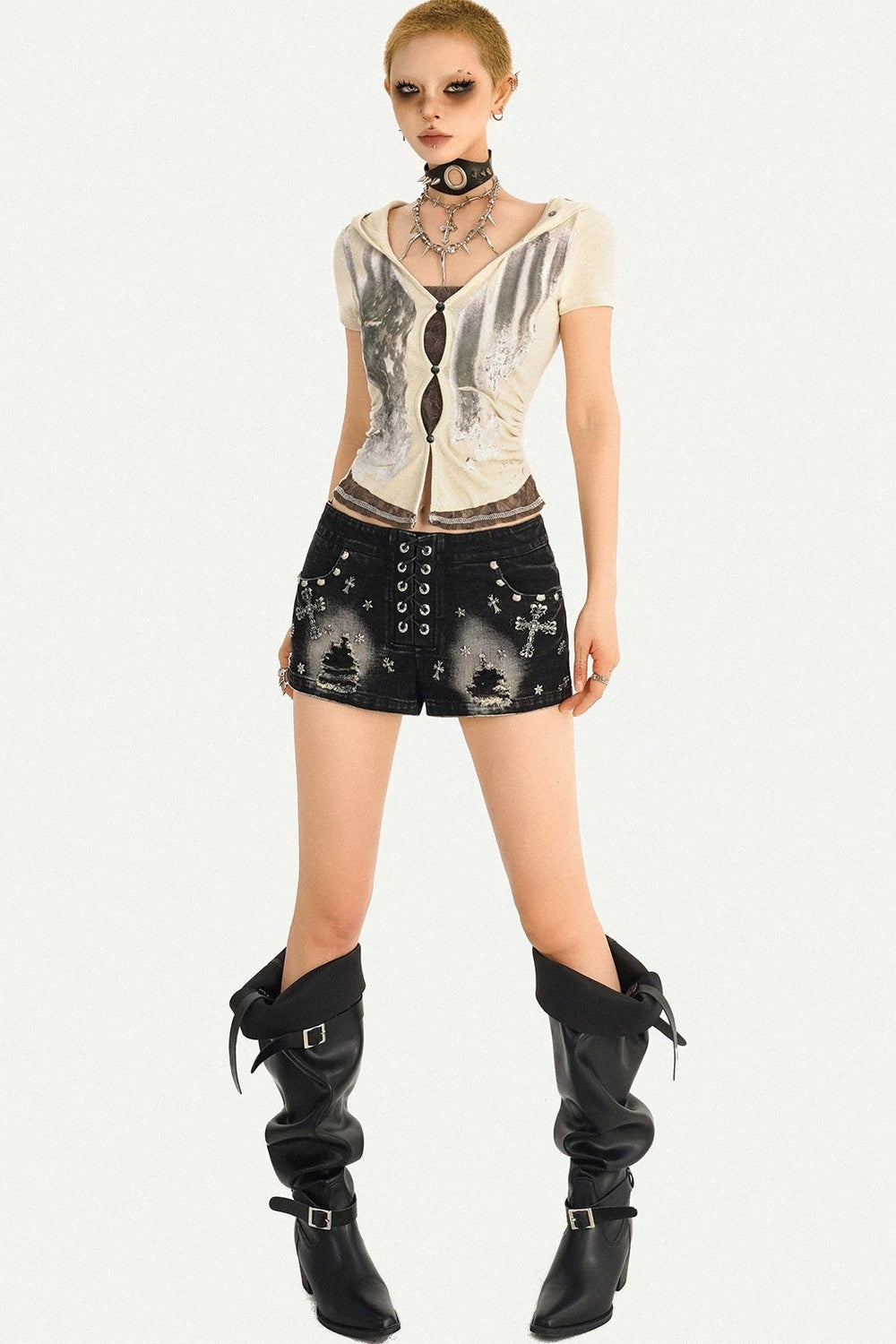 Punk Nieten-Jeansshorts