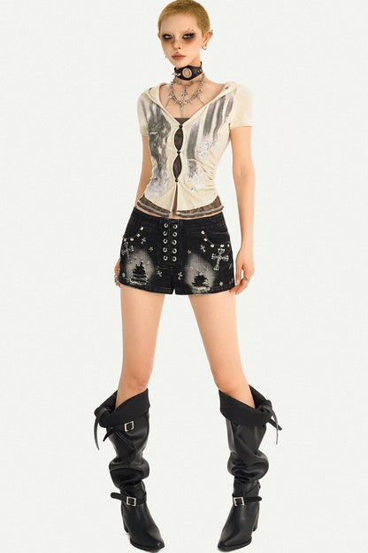 Punk Nieten-Jeansshorts