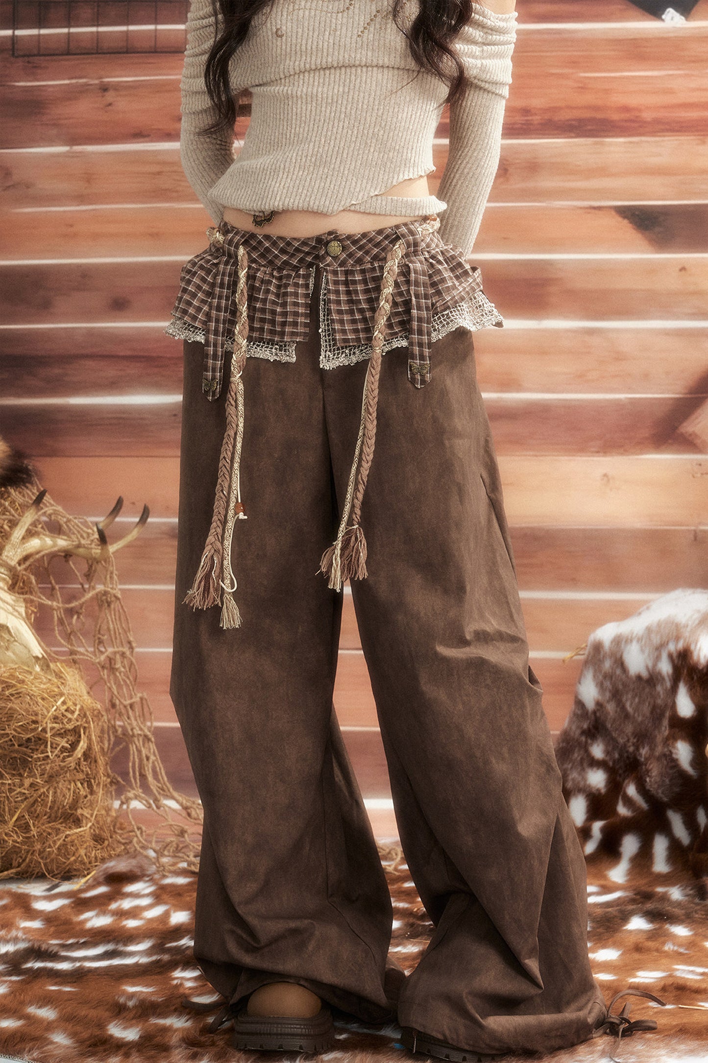 Plaid Tie-Waist Wide Leg Pants