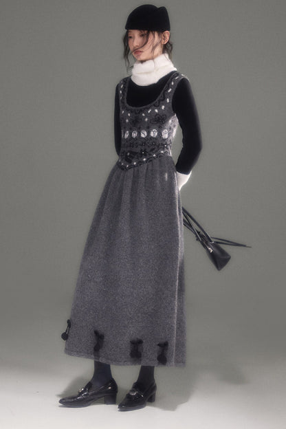 Tulip Bird Fair Isle Jacquard Knit Dress