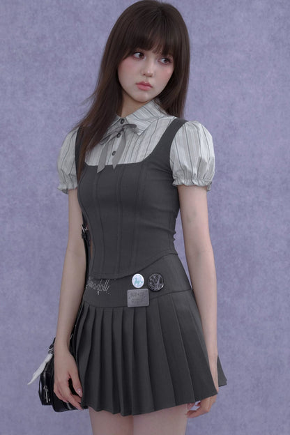 Faux Fishbone Puff Sleeve Top Set-Up