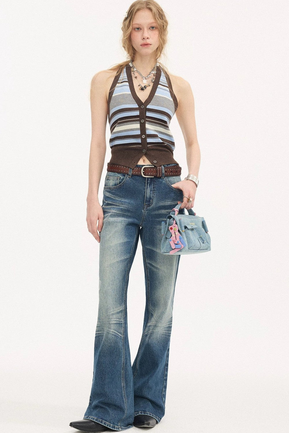 Low-Waist Whiskered Wide-Leg Jeans