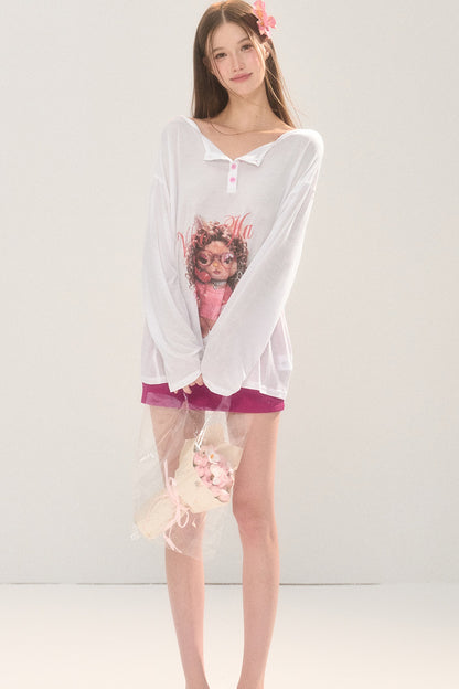 Cool Printed Loose Long Sleeve Blouse