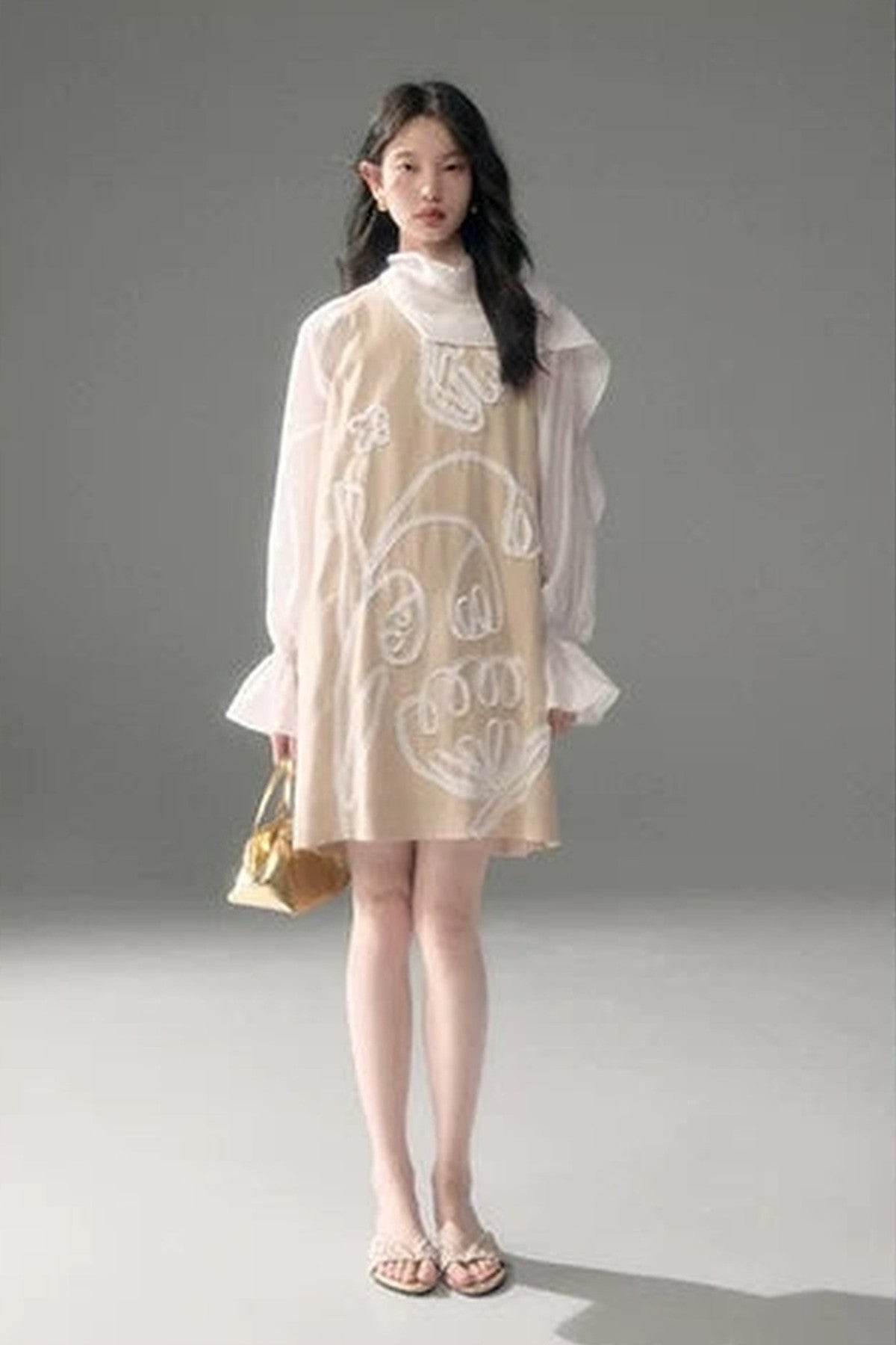 3D Floral Bird Tencel Dress