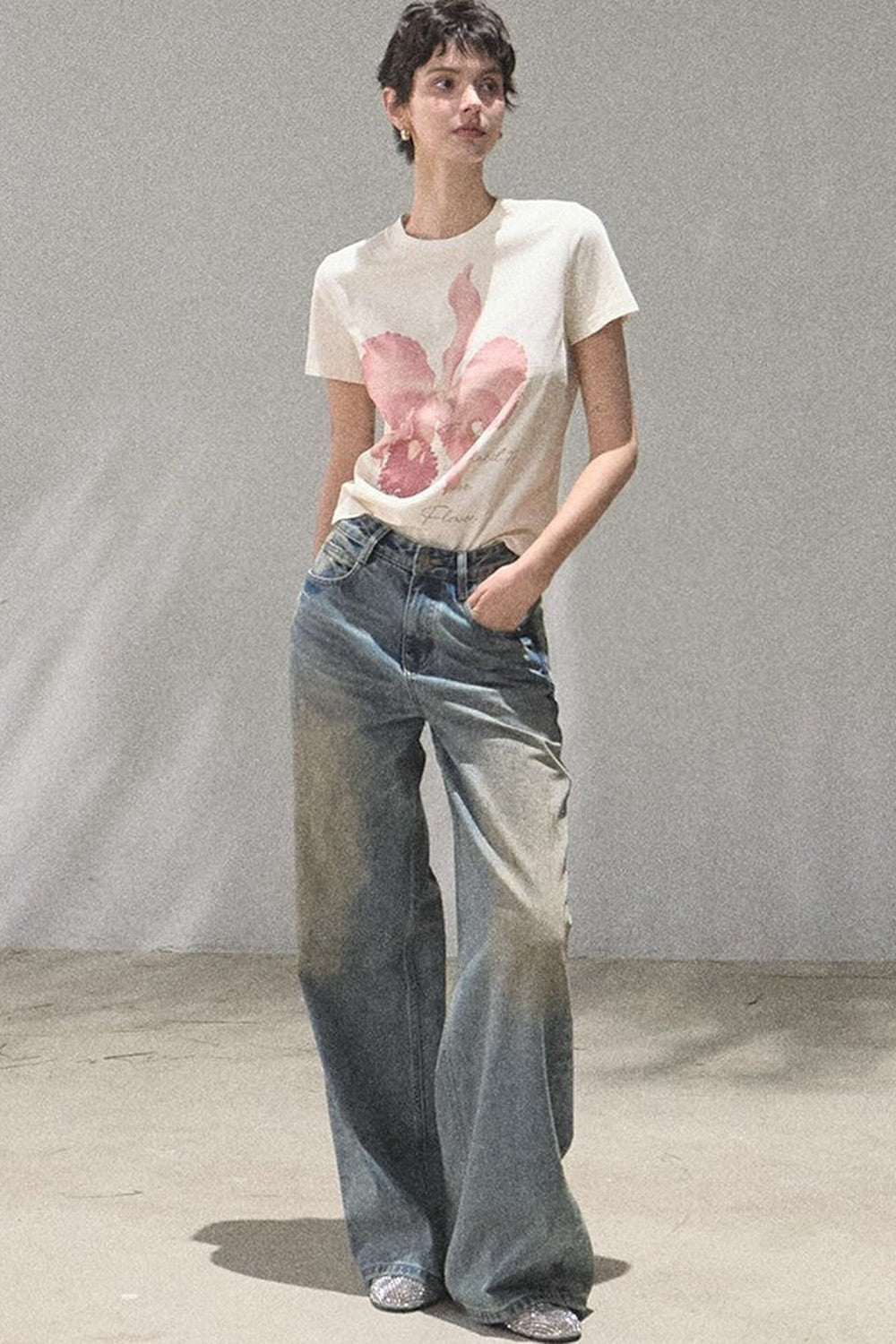 Vintage Hand-Painted Wide Leg Jeans Set